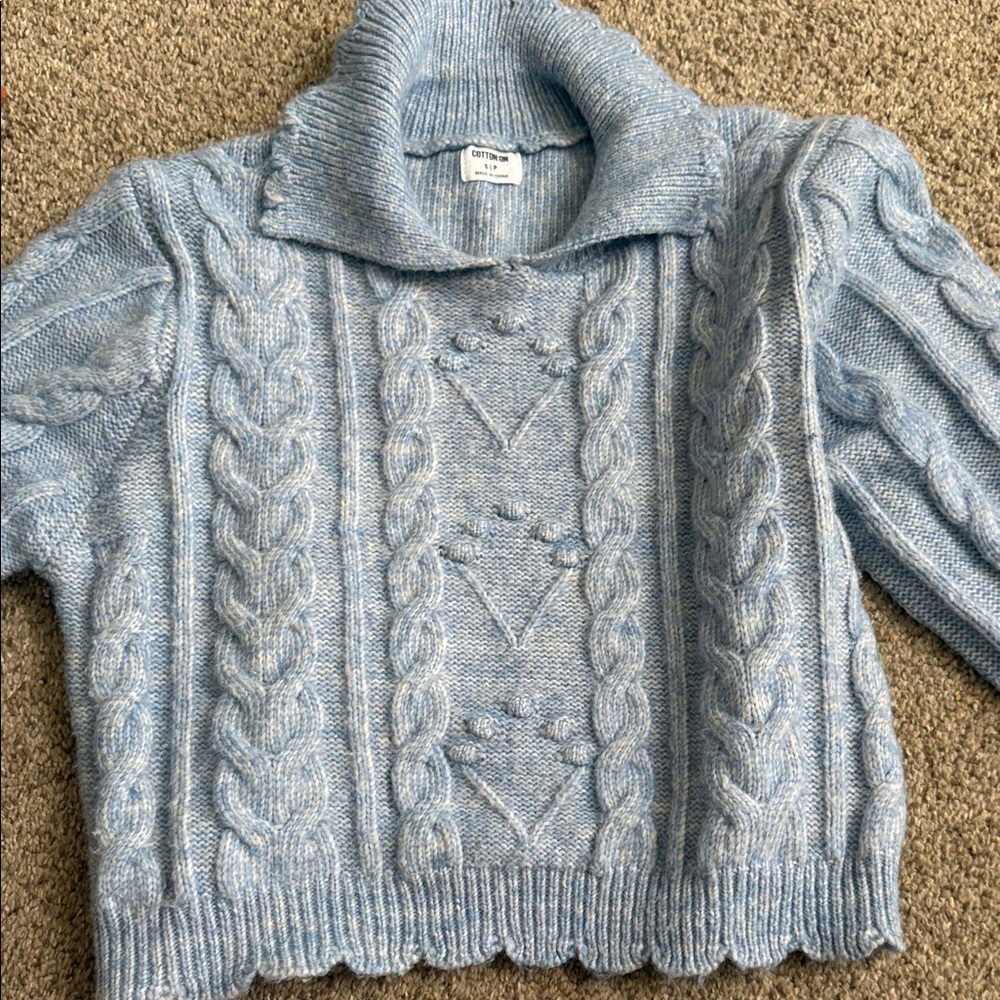 Cotton On Sky Blue Cable Knit Turtleneck Sweater
